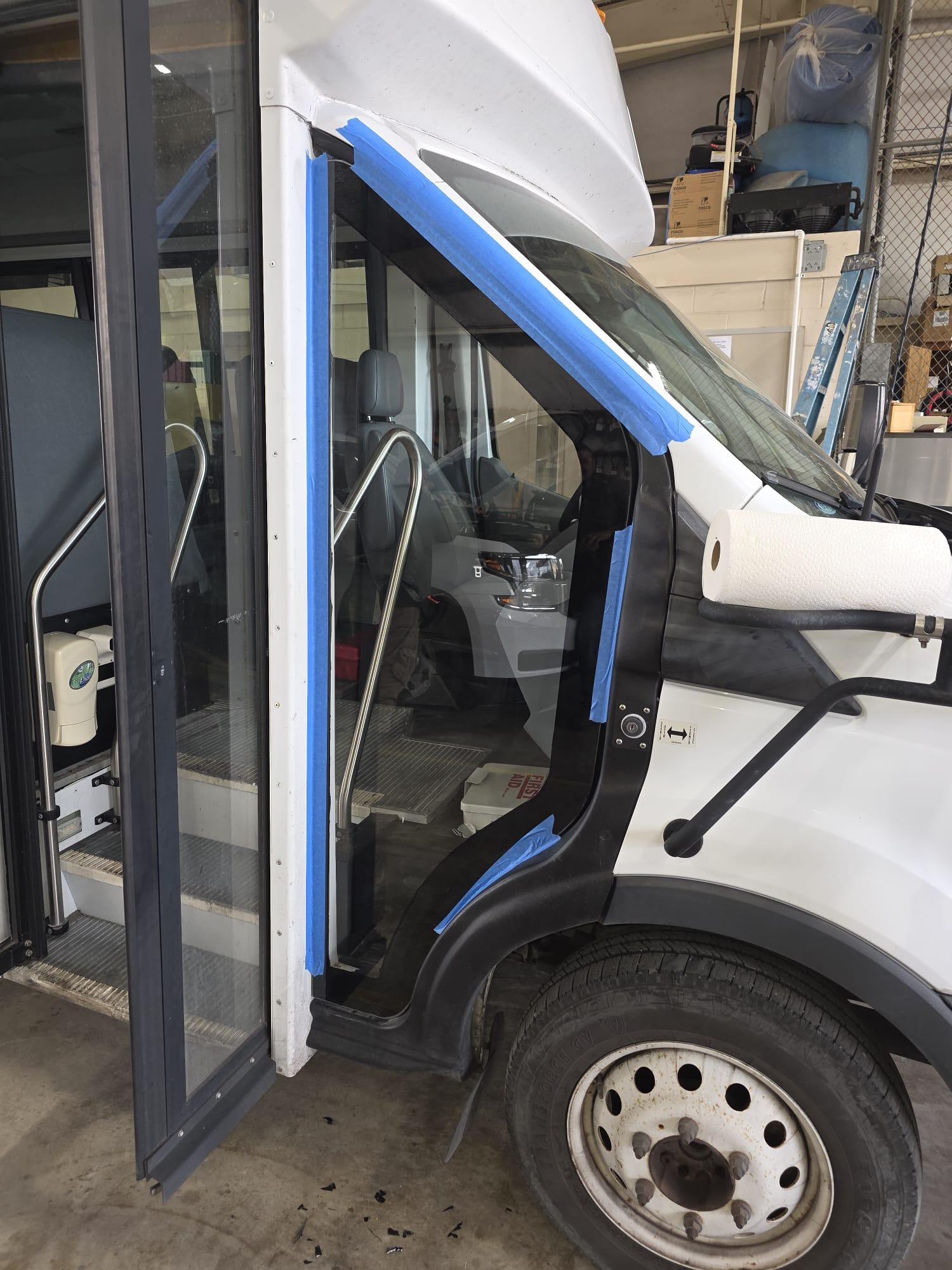 Vehicle door glass work in the shop